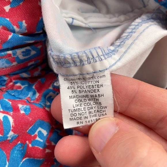 Chubbies Shorts Mens Medium Red Blue Golf Floral 7" Elastic Casual Fun Made USA - Picture 10 of 11